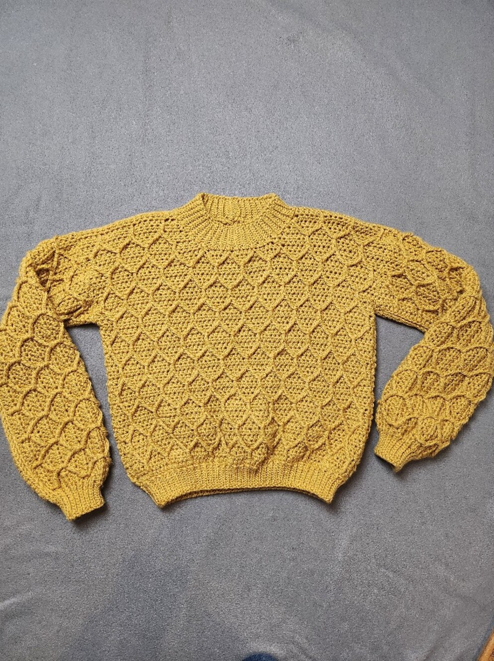 Handmade Mustard Honeycomb Knit Sweater Crop Oversized Sleeve.